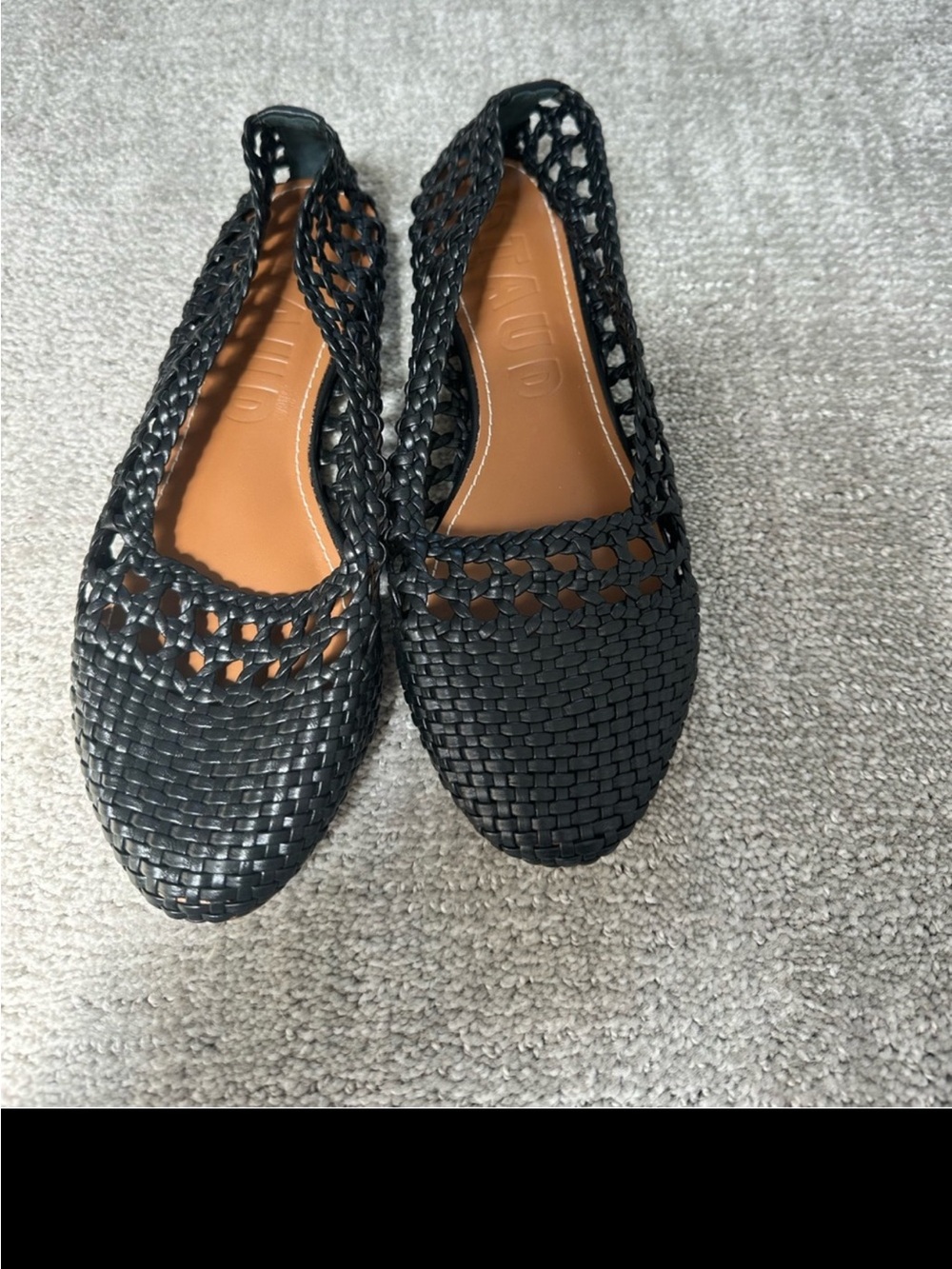 STAUD Nell Woven Leather Flats in Black